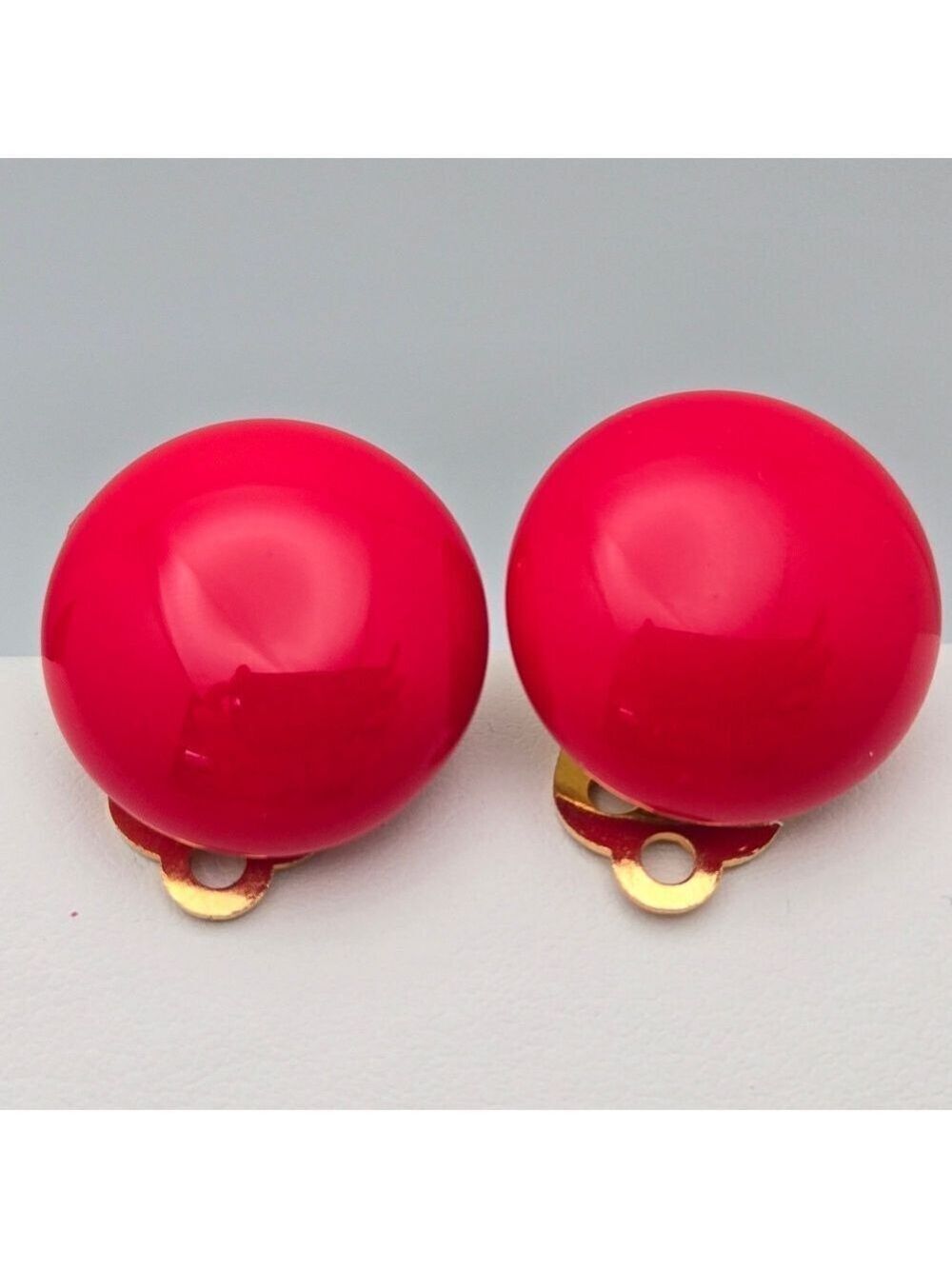 ✨2/$10✨ Cherry Vintage Red Dome Gold Tone Clip-On Earrings 7/8" Bold Statement